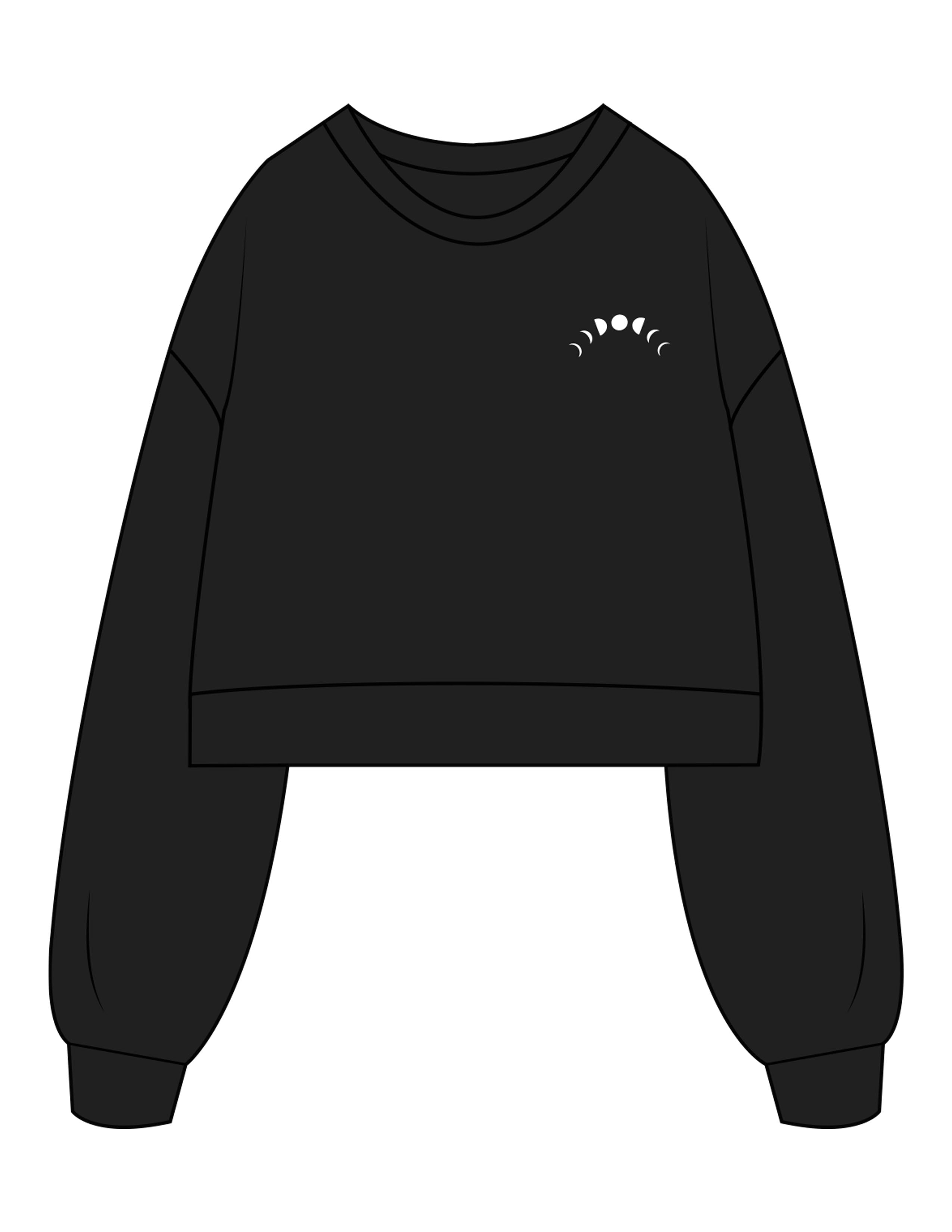 The Womens Crop Crewneck - Black - Symmetry Yoga - Left Chest & Back Stacked - Printed - White