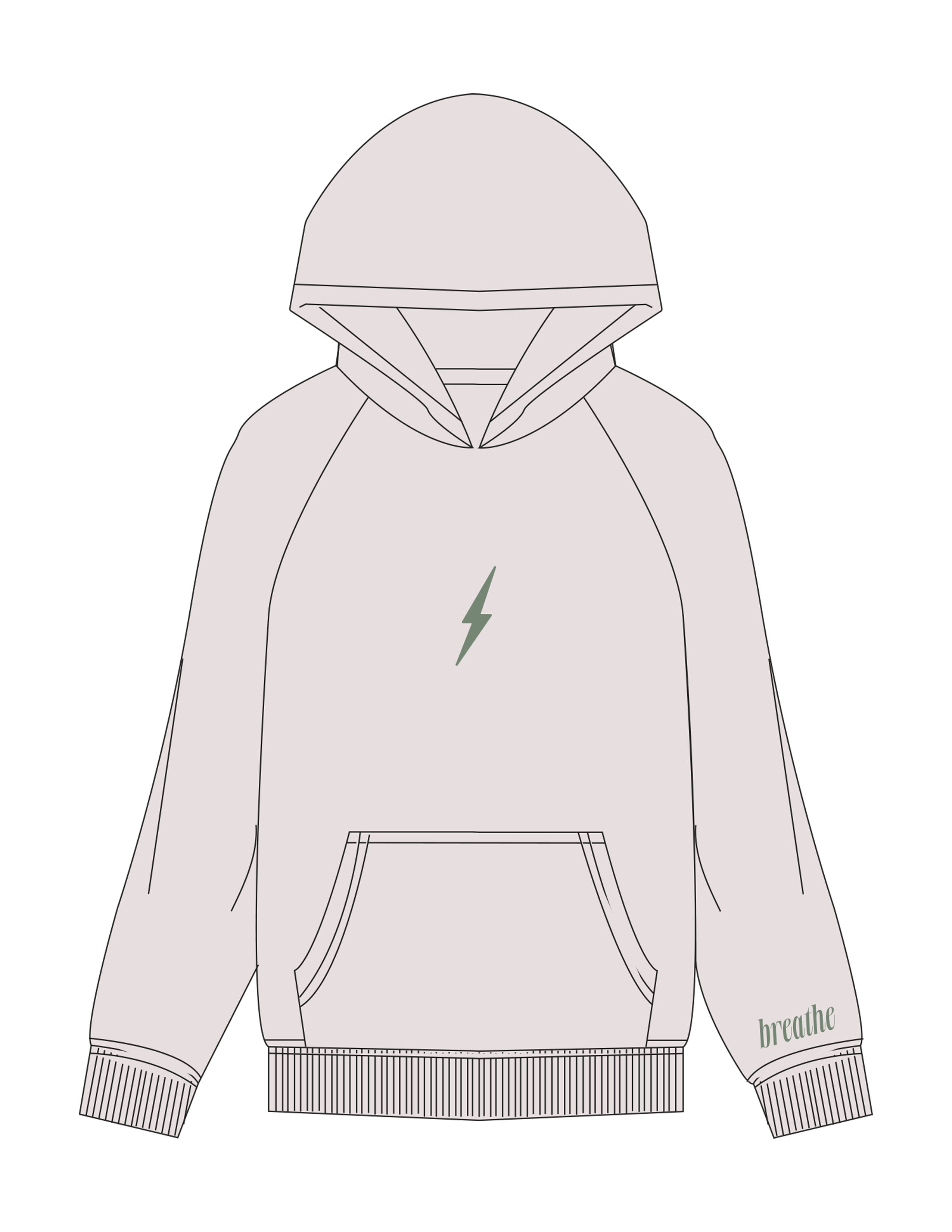 The Mens Hoodie - Bone - RECHARGED PILATES - Center Chest & Left Sleeve - Printed - Sage