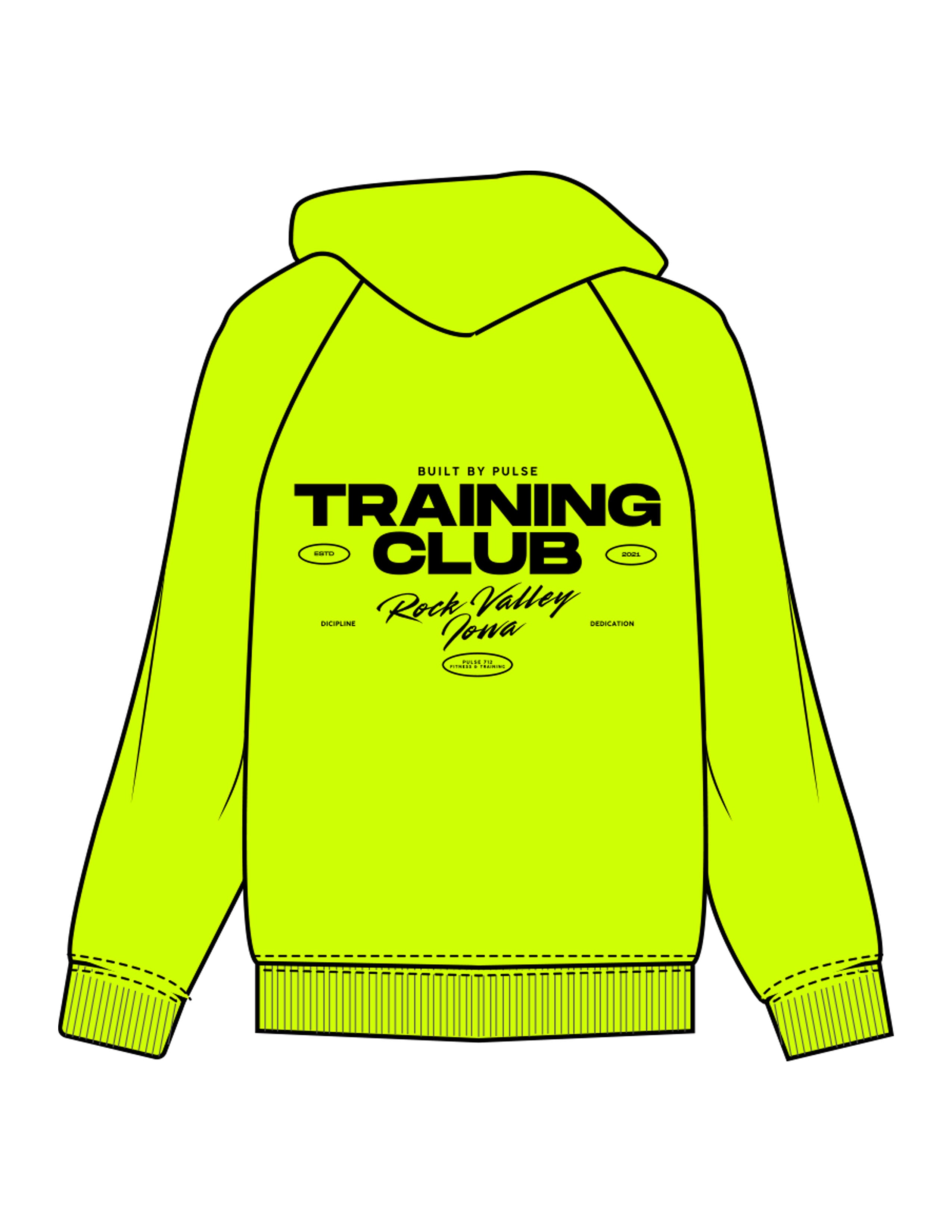 The Mens Hoodie - Neon Yellow - Pulse 712 - Center Chest & Back Stacked "ROCK VALLEY" - Printed - Black