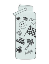 The Wide Mouth Water Bottle - Seafoam - Activate House - Full Body - Printed - Charcoal
