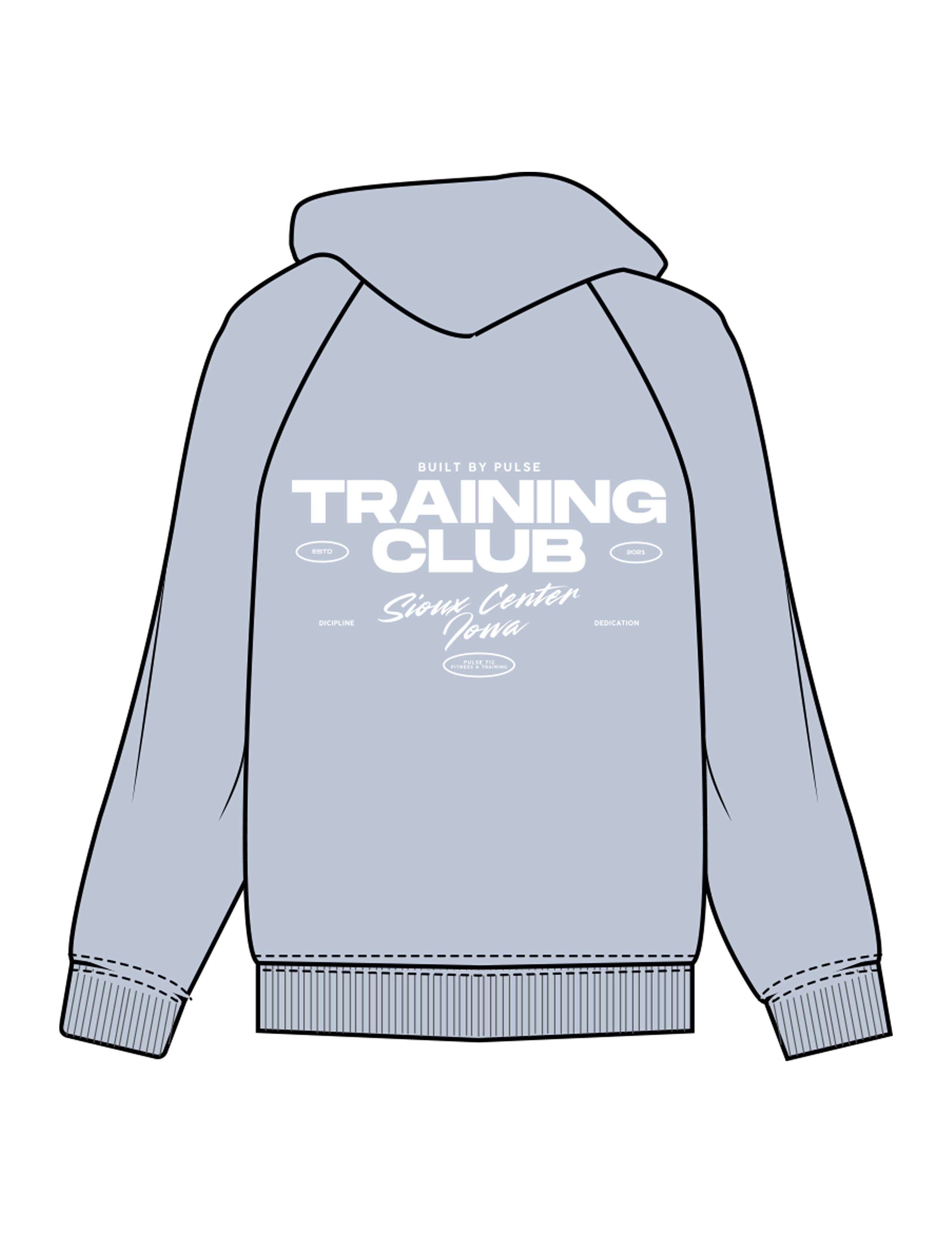 The Womens Hoodie - Powder - Pulse 712 - Center Chest & Back Stacked "SIOUX CENTER" - Printed - White