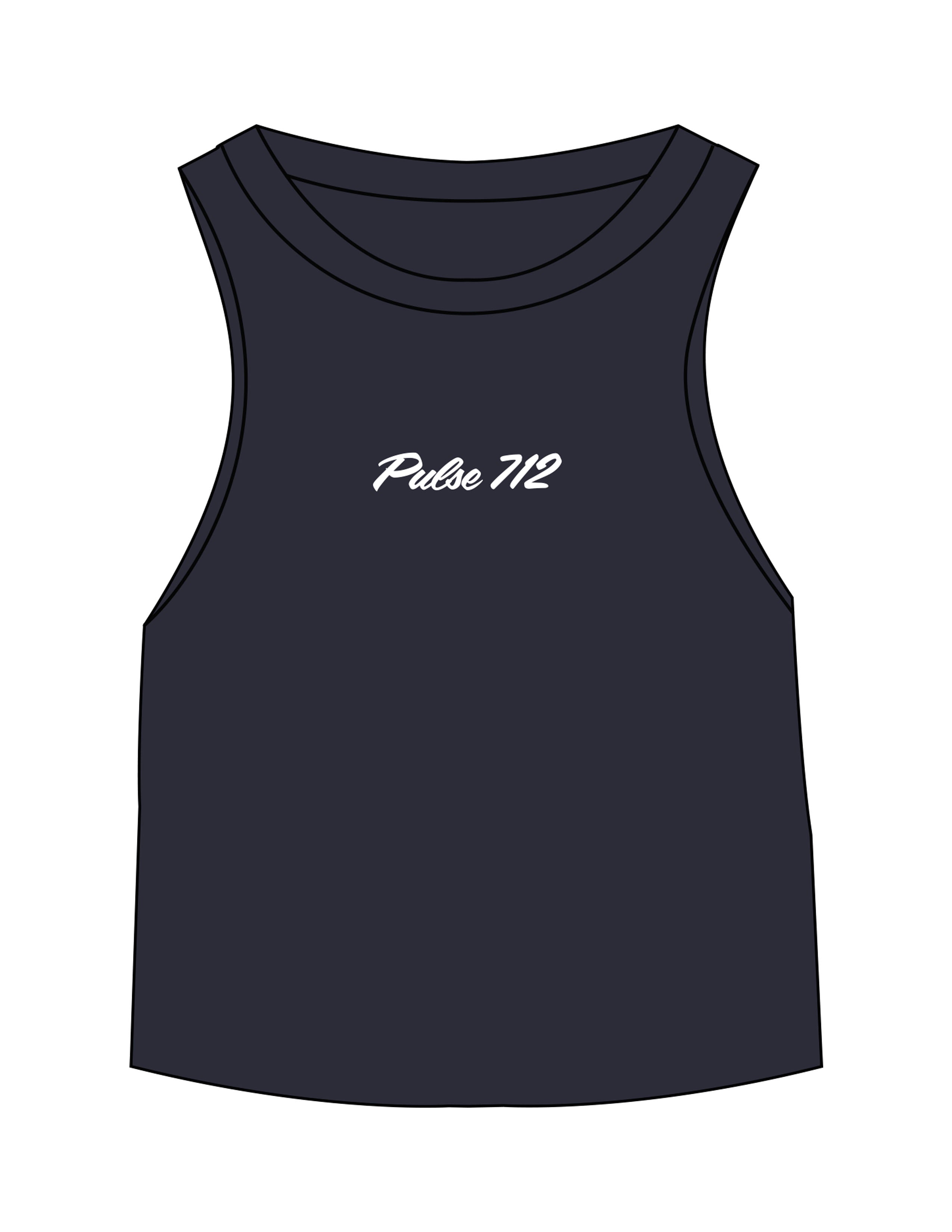 The Micro Rib Racer Crop - Navy - Pulse 712 - Center Chest - Printed - White