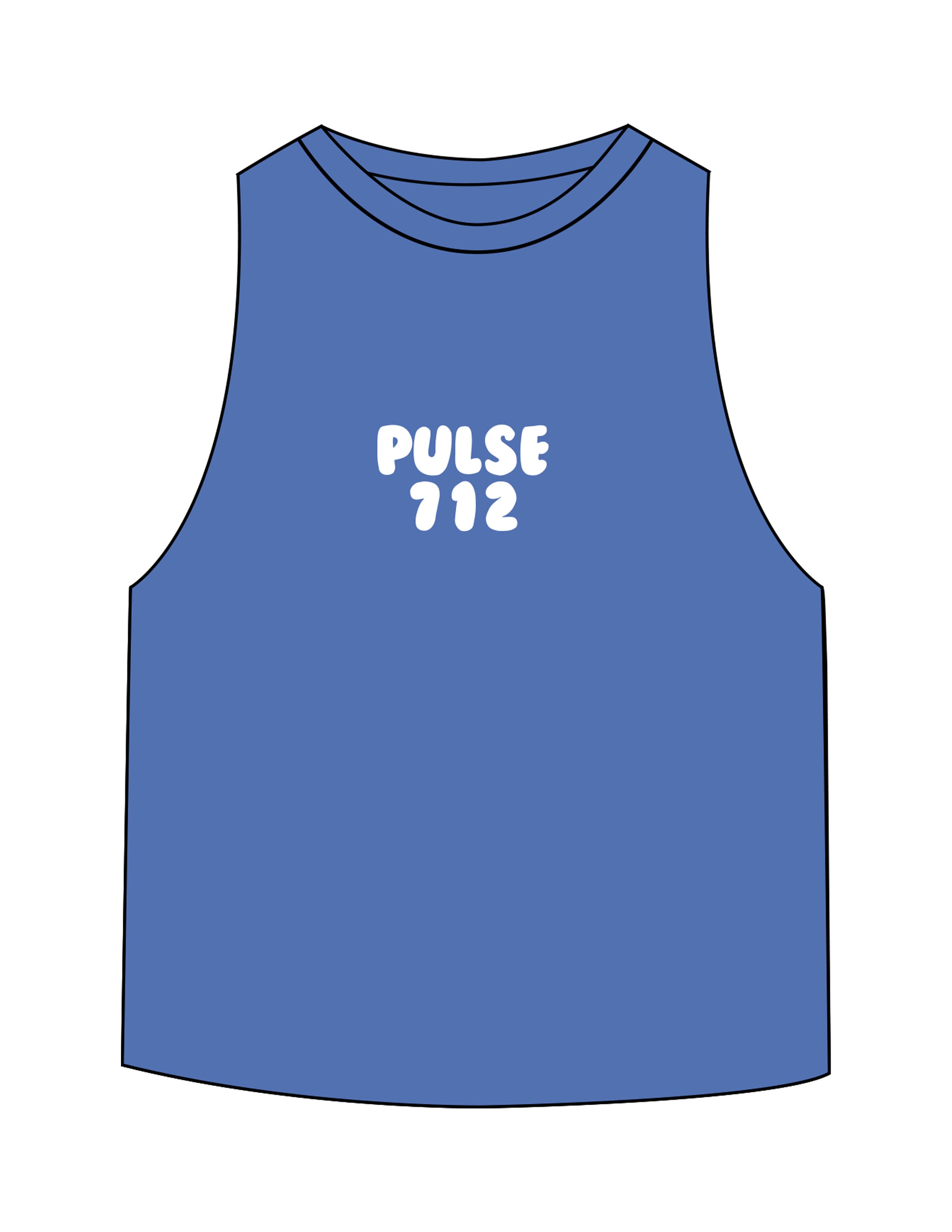 The Crop Muscle Racerback - Heather True Royal - Pulse 712 - Center Chest Stacked - Printed - White