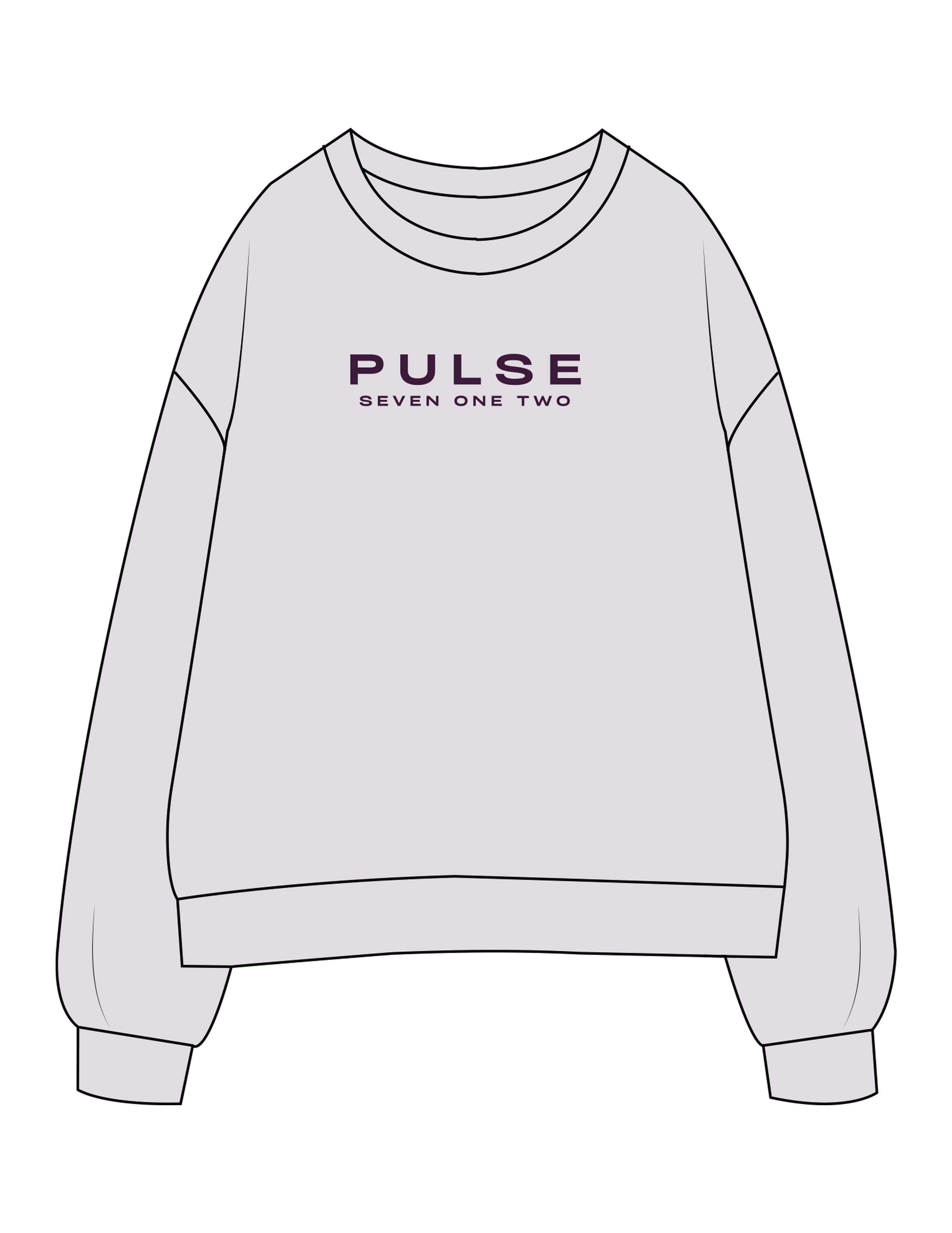 The Womens Crewneck - Orchid - Pulse 712 - Center Chest Stacked - Printed - Plum