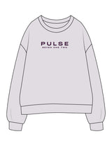 The Womens Crewneck - Orchid - Pulse 712 - Center Chest Stacked - Printed - Plum
