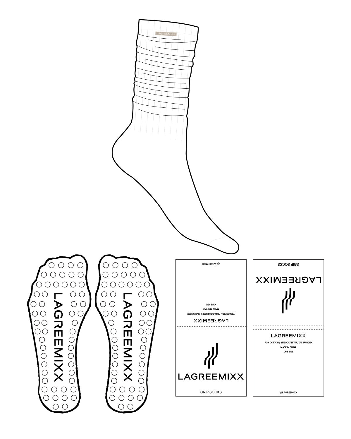 The Slouch Sock - White - LagreeMixx - Ankle & Transparent Circle Grip - Sew