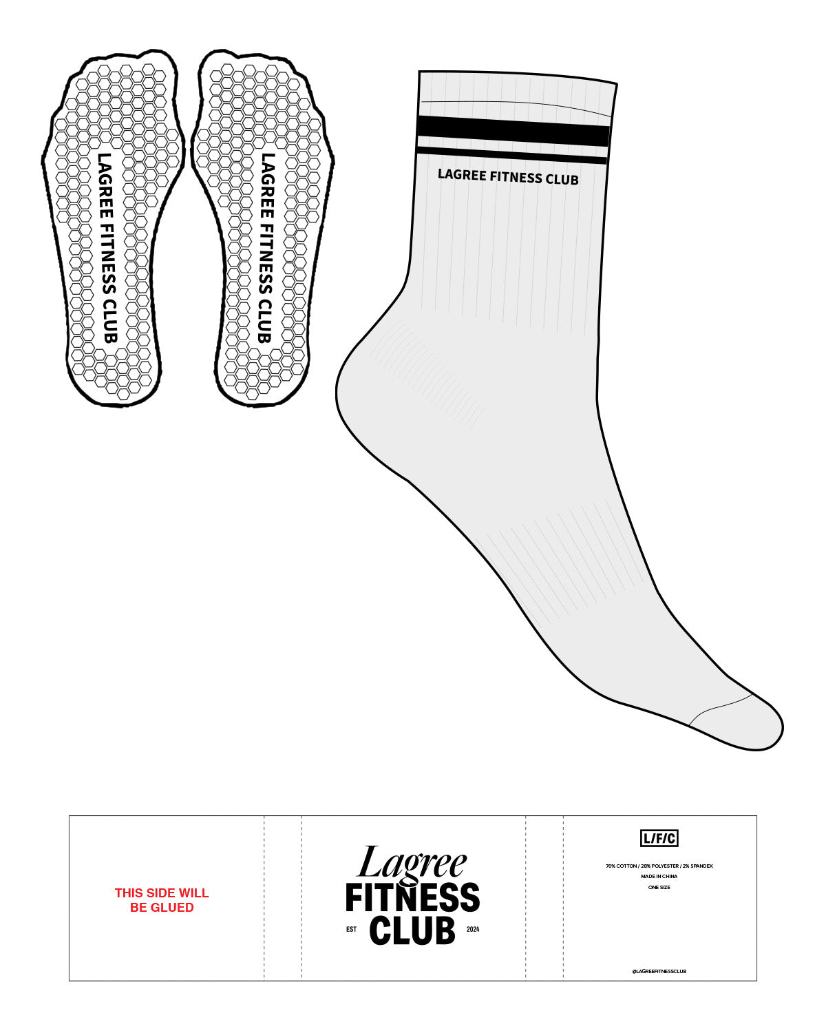 The 3/4 Crew Sock - Heather - LFC - 2 Strip - Top Logo - Black - Hexagon Shape Grip - Transparent