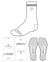 The Crew Sock - White - Commit Fitness - 2 Lines - Icon - Black - Black Grip