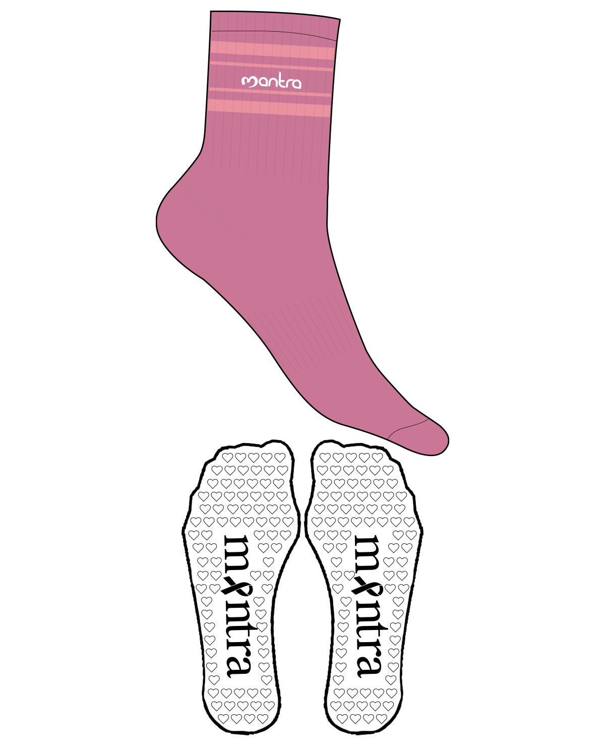 The 3/4 Crew Sock - L18 - Mantra - Ankle with Border - Transparent Heart Grip - Full Color