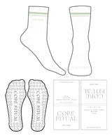 The 3/4 Crew Sock - White - Core Ritual - Toe & Ankle CLUB (Embroidered) - Transparent Circle Grip - Full Color
