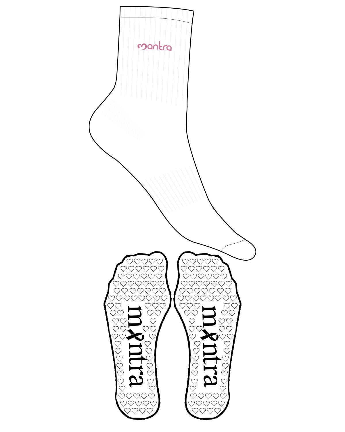 The 3/4 Crew Sock - White - Mantra - Ankle "MANTRA" - Transparent Heart Grip - L18