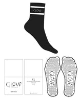 The 3/4 Crew Sock - Black - GlowPilates - 2 Strips - Top Logo "GLOW" - White - Triangle Shape Grip - White