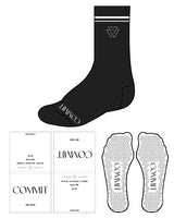 The Crew Sock - Black- Commit Fitness - 2 Lines - Icon - White - White Grip