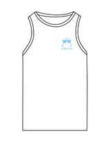 The Recycled Womens Tank - White - Powerhouse Fitness - Left Chest & Back Stacked - "Pilates" - Printed - Teal