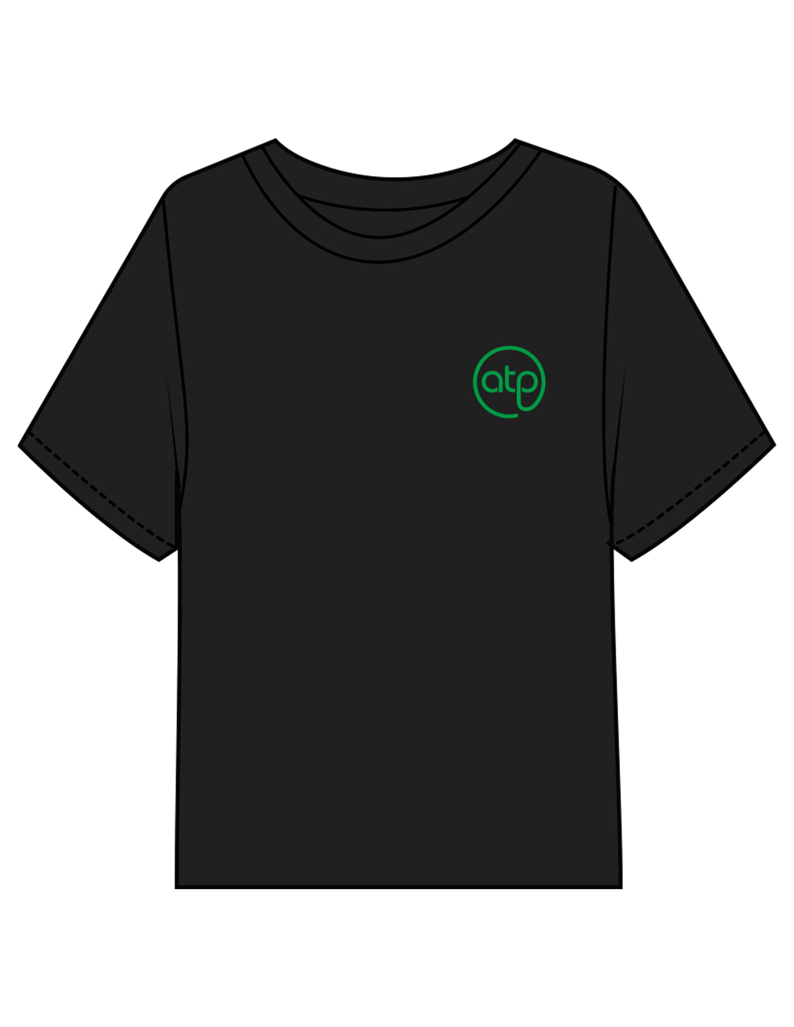 The Midweight Crop Tee - Black - ATP - Left Chest Round - Printed - Green