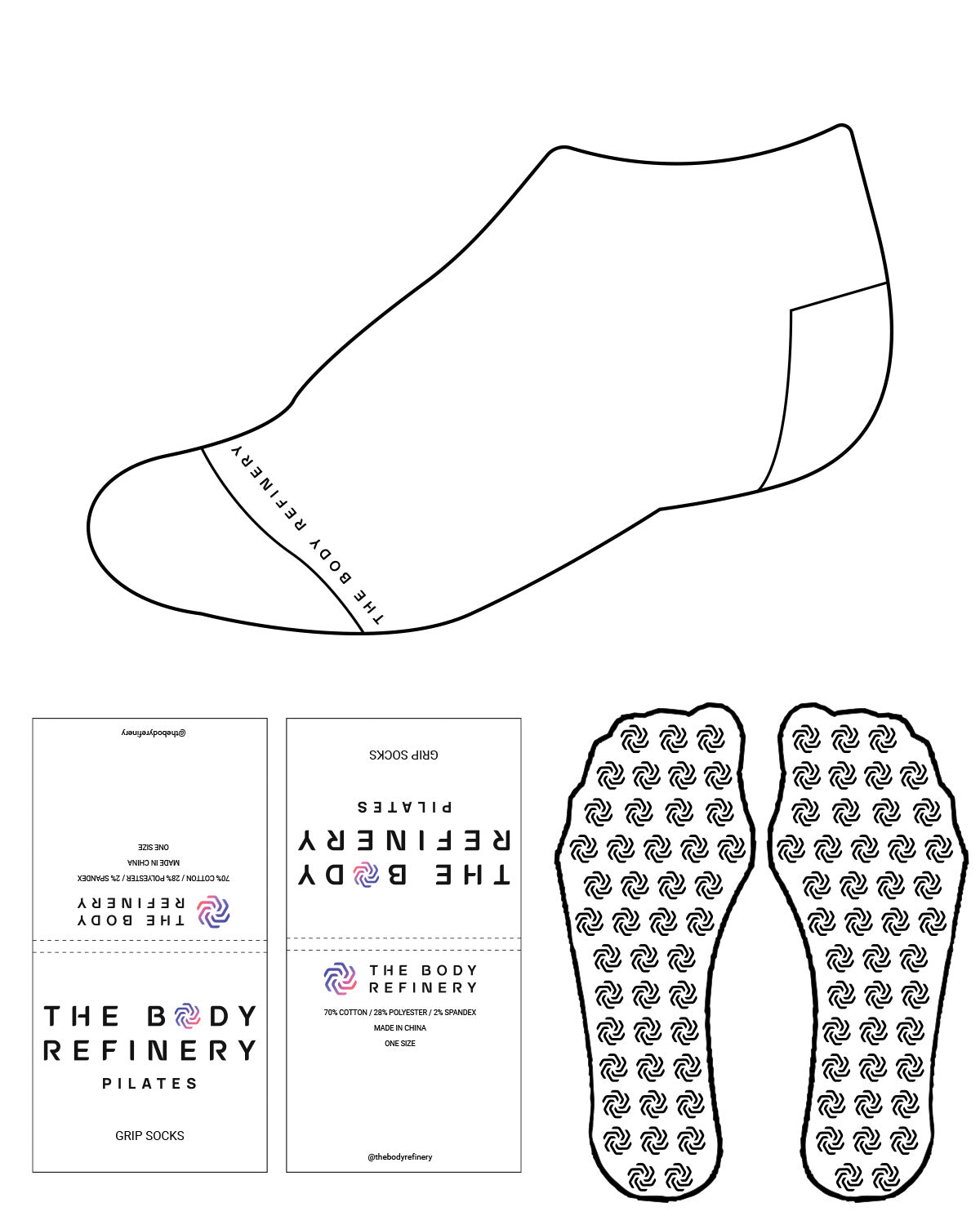 The Ankle Sock - White - The Body Refinery - Bottom & Custom Grip - Black