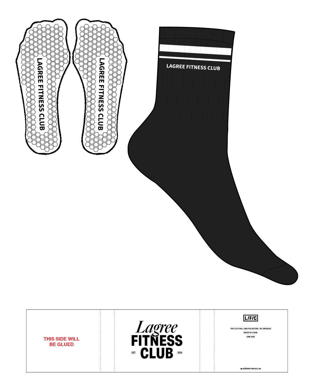 The 3/4 Crew Sock - Black - LFC - 2 Strip - Top Logo - White - Hexagon Shape Grip - White