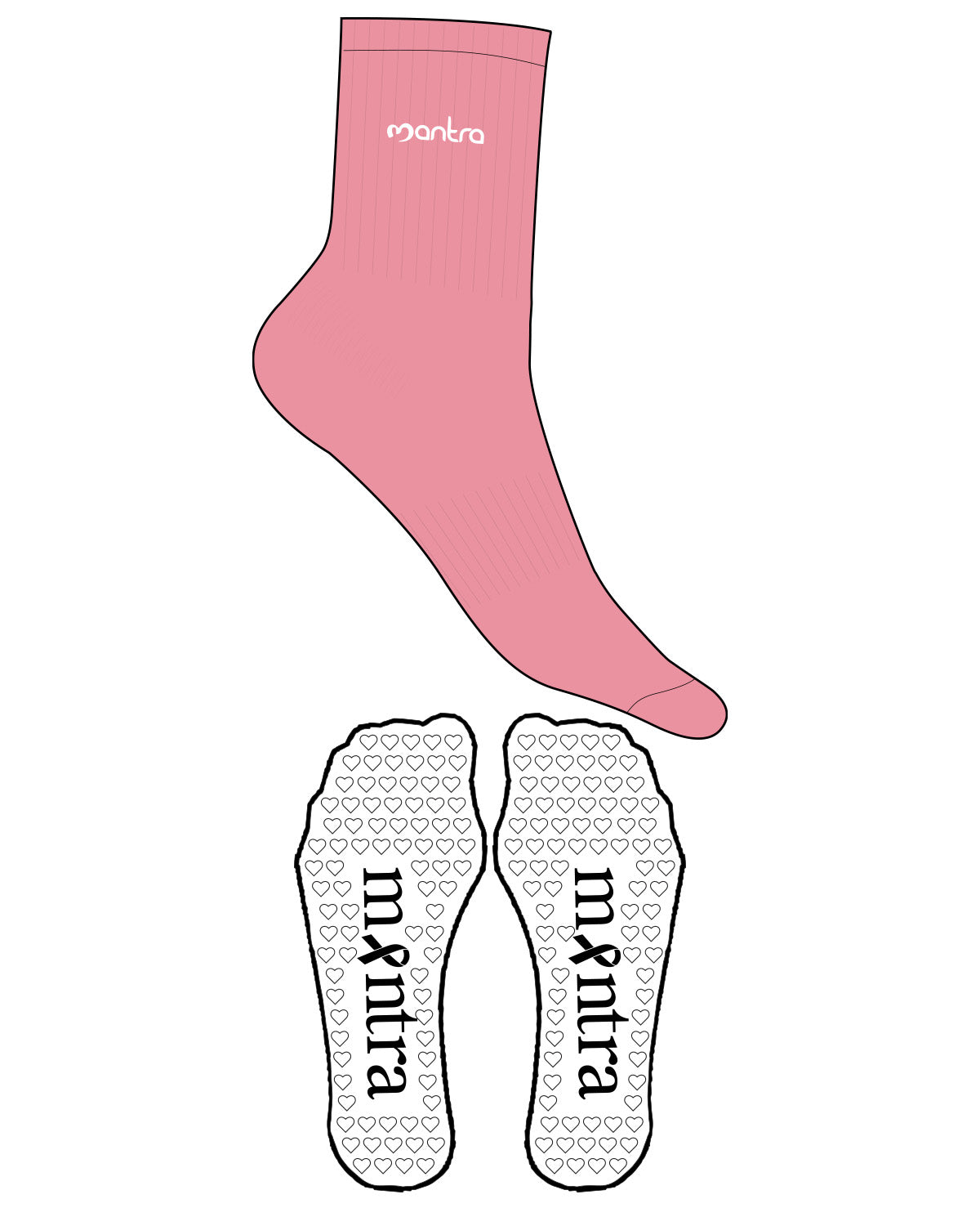 The 3/4 Crew Sock - L94 - Mantra - Ankle "MANTRA" - Transparent Heart Grip - White