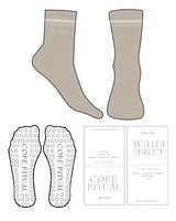 The 3/4 Crew Sock - Tan - Core Ritual - Toe & Ankle CLUB (Embroidered) - Transparent Circle Grip - Full Color