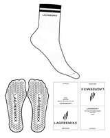 The 3/4 Crew Sock - White - LagreeMixx - Ankle with Border - Black Hexagon Grip - Black