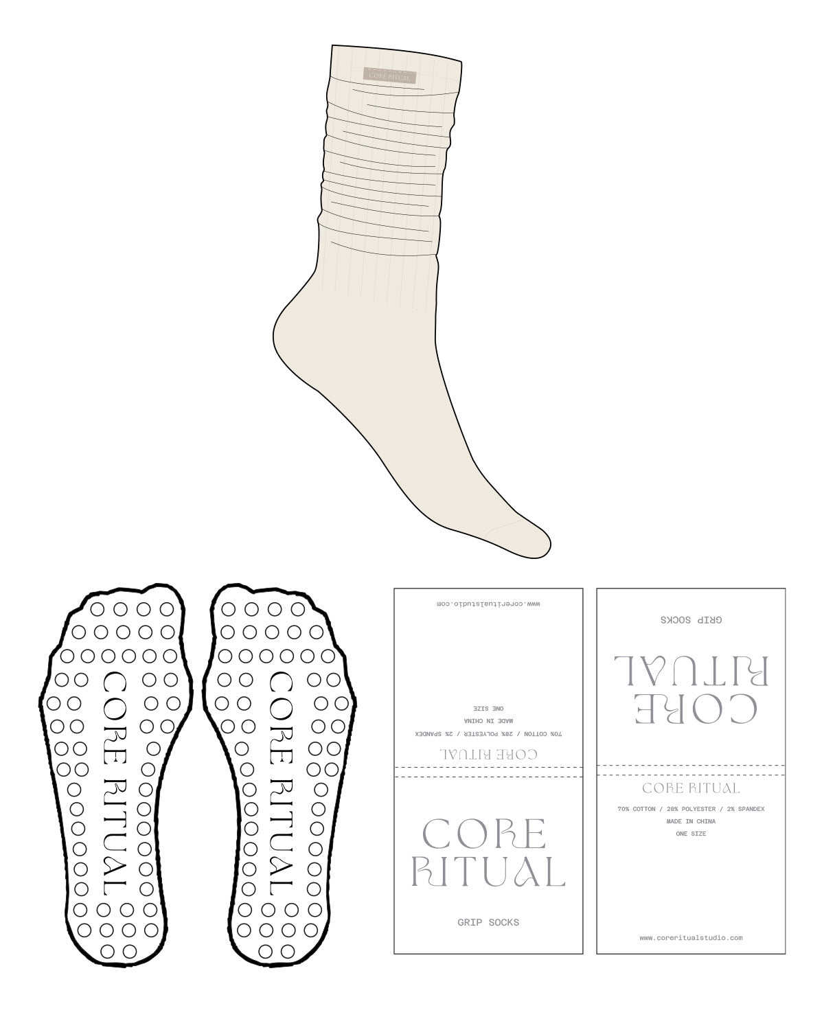 The Slouch Sock - Off White - Core Ritual - Ankle & Translucent Circle Grip - Sew