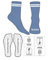 The 3/4 Crew Sock - Blue - Pilates Plus PB - 2 Top Lines - Bottom Text - White - Circle Shape Grip - White