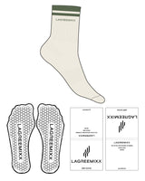 The 3/4 Crew Sock - Off White - LagreeMixx - Ankle with Border - Transparent Hexagon Grip - Green