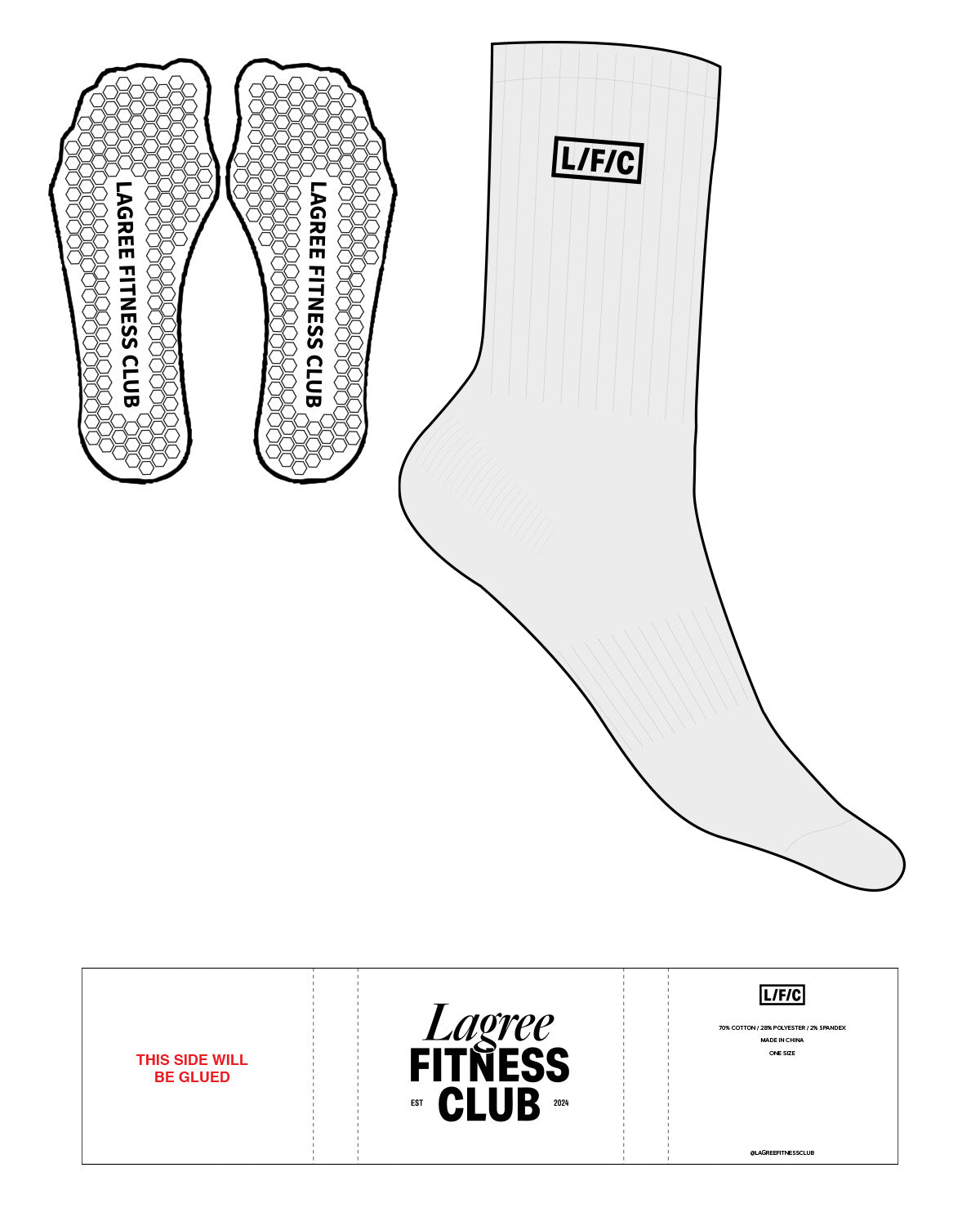 The Crew Sock - Heather - LFC - Top Logo Boxed - Embroidered - Black - Hexagon Shape Grip - Transparent