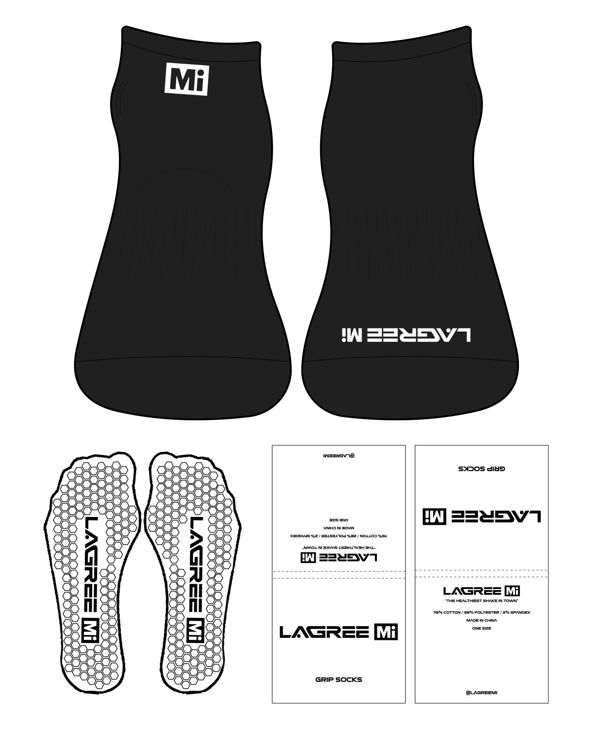 The Ankle Sock - Black - Lagree Mi - Toe & Ankle " Mi " - White Hexagon Grip - White