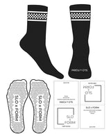 The Crew Sock - Black - Slo x Form - Front & Checkered Stripe - White Triangle Grip - White
