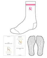 The Crew Sock - White - Reform Athletica  - Top Center - R - Top Two Lines - Magenta - Grip - Transparent