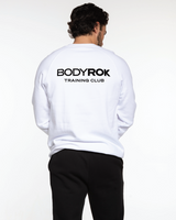 The Mens Classic Crewneck - White - Bodyrok Employee - Left Chest & Back Stacked - Printed - Black