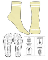 The 3/4 Crew Sock - Yellow - Pilates Plus PB - 2 Top Lines - Bottom Text - White - Circle Shape Grip - White