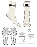 The Crew Sock - Off White - Slo x Form - Front & Checkered Stripe - Transparent Triangle Grip - Black