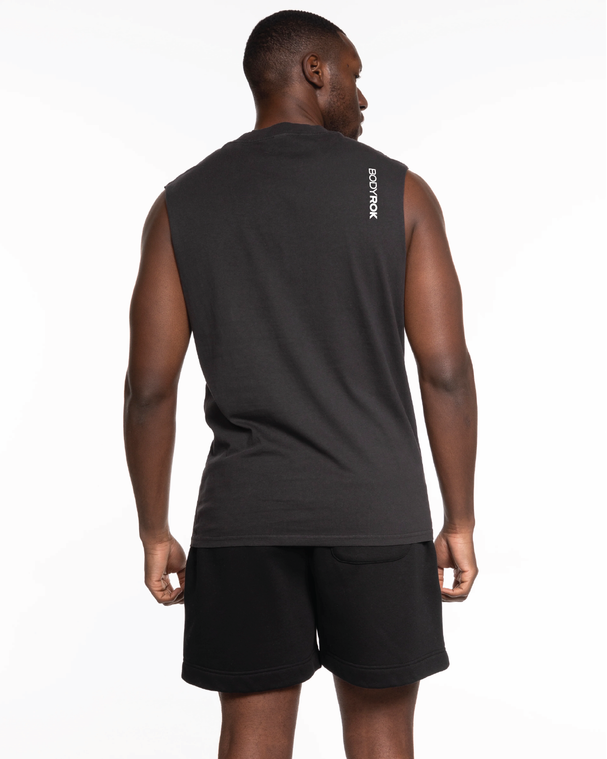 The Mens Heavyweight Tank - Washed Black - Bodyrok Employee - Left Chest & Back Vertical - Printed - White