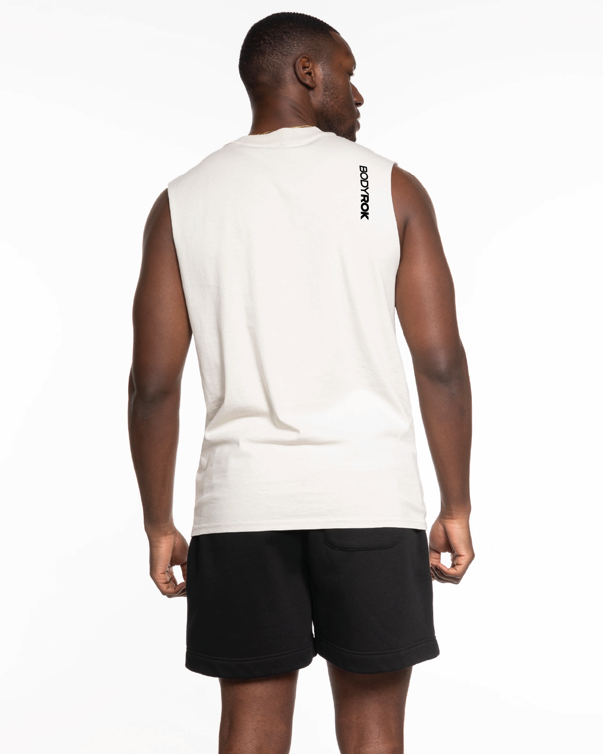 The Mens Heavyweight Tank - Washed Bone - Bodyrok Employee - Left Chest & Back Vertical - Printed - Dark Espresso Brown