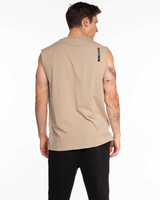 The Mens Heavyweight Tank - Washed Khaki - Bodyrok Employee - Left Chest & Back Vertical - Printed ]- Black