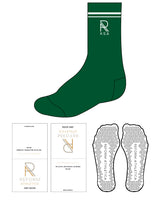 The Crew Sock - Saudi Green - Reform Athletica  - Top Center - R - Top Two Lines - White - Grip - White