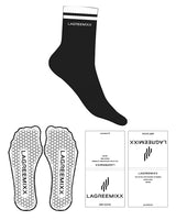 The 3/4 Crew Sock - Black - LagreeMixx - Ankle with Border - White Hexagon Grip - White