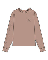 The Womens Oversized Long Sleeve - Clay - Reform Athletica - Right Sleeve - Left Chest - R - Tone on Tone