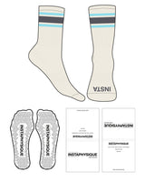 The Crew Sock - Off White - Instaphysiques - "3 Strips" - Front Logo "INSTA" - Full Color - Triangle Shape Grip - Transparent