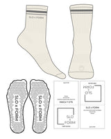 The 3/4 Crew Sock - Off White - Slo x Form - Front & Side with Thin Stripe - Transparent Triangle Grip - Charcoal