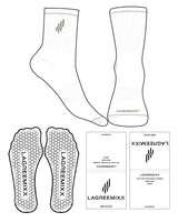 The 3/4 Crew Sock - White - LagreeMixx - Toe Printed & Ankle "ICON" Embroidered - Green Hexagon Grip - Green