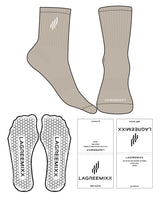 The 3/4 Crew Sock - Tan - LagreeMixx - Toe Printed & Ankle "ICON" Embroidered - Transparent Hexagon Grip - White