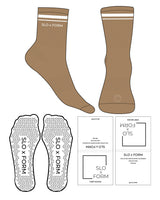 The 3/4 Crew Sock - Caramel - Slo x Form - Front & Side with Thin Stripe - Transparent Triangle Grip - White