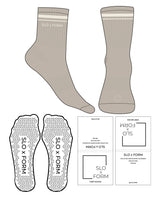 The 3/4 Crew Sock - Tan - Slo x Form - Front & Side with Thin Stripe - Transparent Triangle Grip - Off White