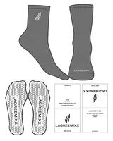 The 3/4 Crew Sock - Charcoal - LagreeMixx - Toe Printed & Ankle "ICON" Embroidered - Transparent Hexagon Grip - White