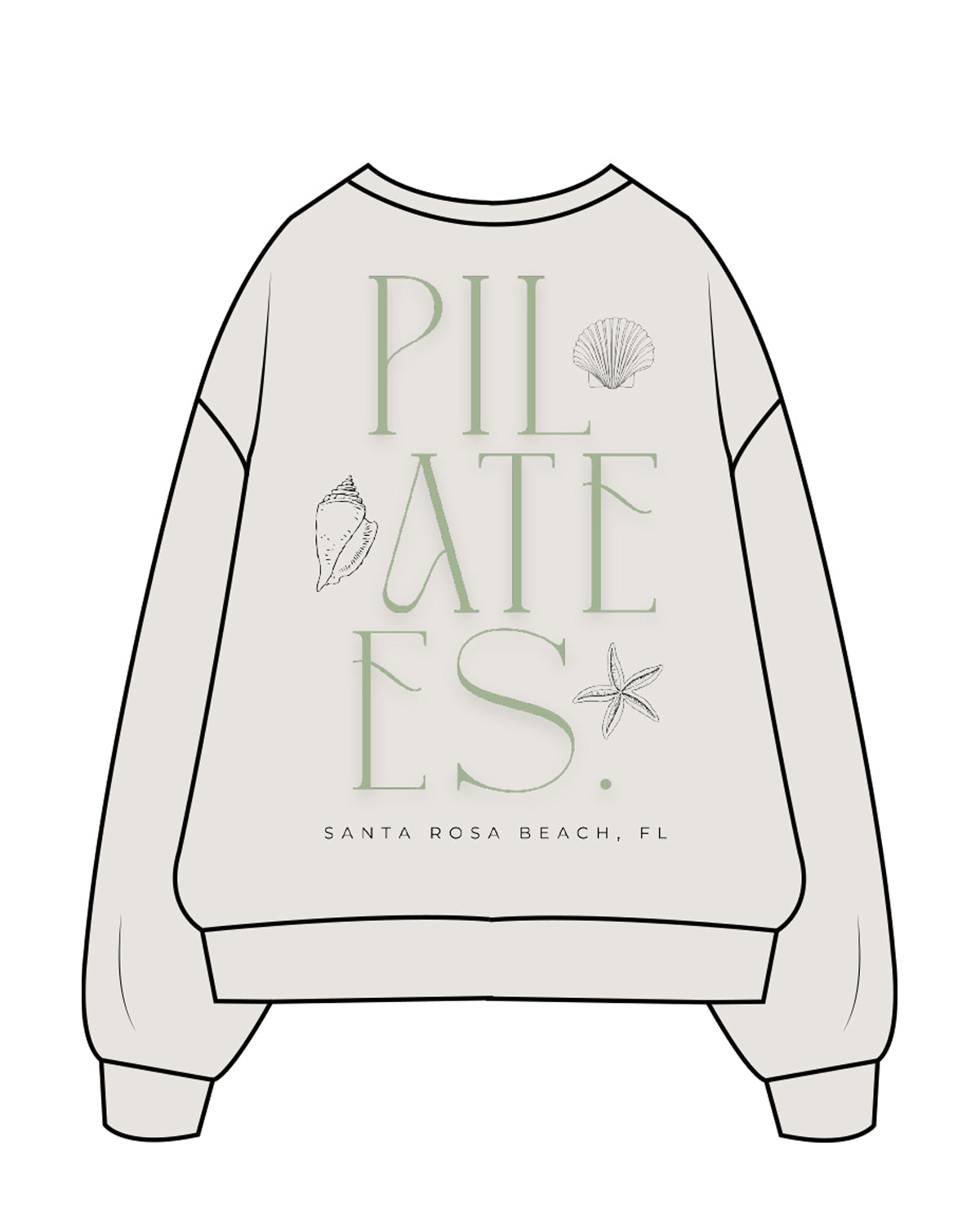 The Womens Crewneck - Washed Bone - Treadformer 30A - Chest Stacked - Back Stacked - Full Color