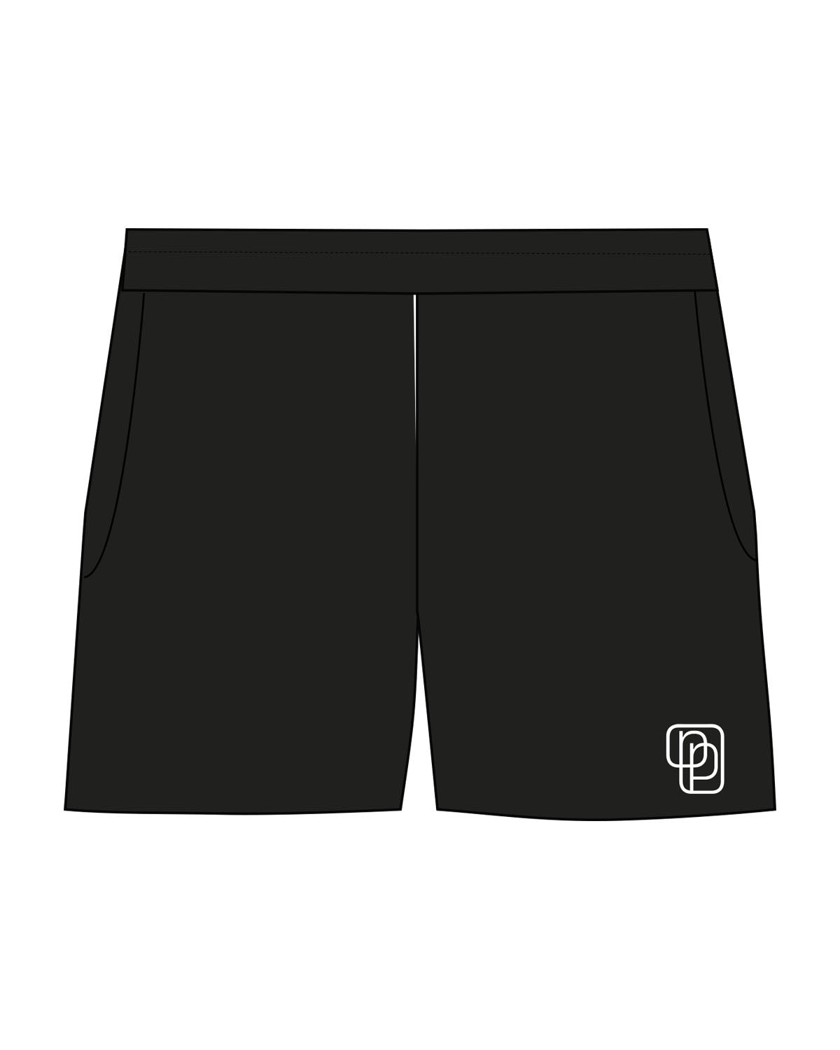 The Womens Sweat Shorts - Black - Pilates Powerhouse - Bottom Left Leg - Printed - White