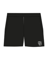 The Womens Sweat Shorts - Black - Pilates Powerhouse - Bottom Left Leg - Printed - White
